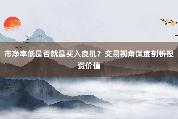 市净率低是否就是买入良机?交易视角深度剖析投资价值