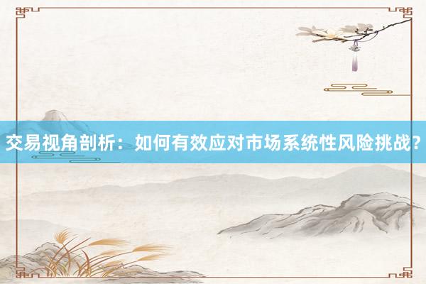 交易视角剖析:如何有效应对市场系统性风险挑战?