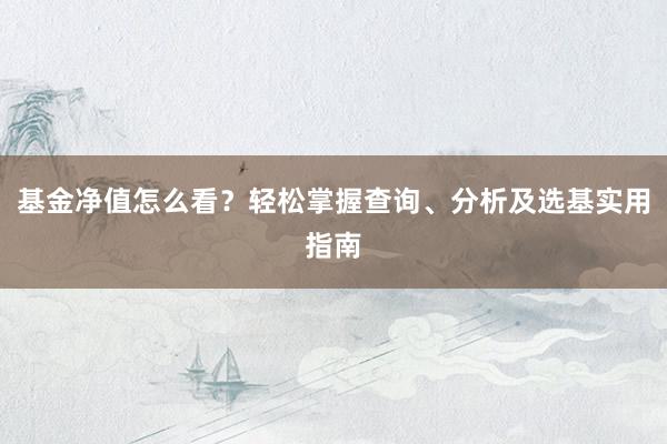 基金净值怎么看?轻松掌握查询、分析及选基实用指南
