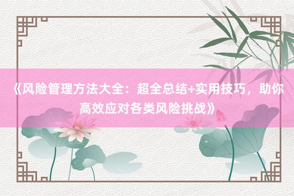 《风险管理方法大全：超全总结+实用技巧，助你高效应对各类风险挑战》