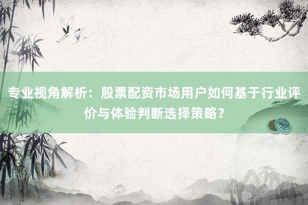 专业视角解析：股票配资市场用户如何基于行业评价与体验判断选择策略？