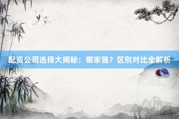 配资公司选择大揭秘：哪家强？区别对比全解析