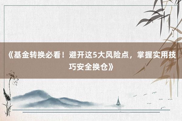 《基金转换必看!避开这5大风险点,掌握实用技巧安全换仓》